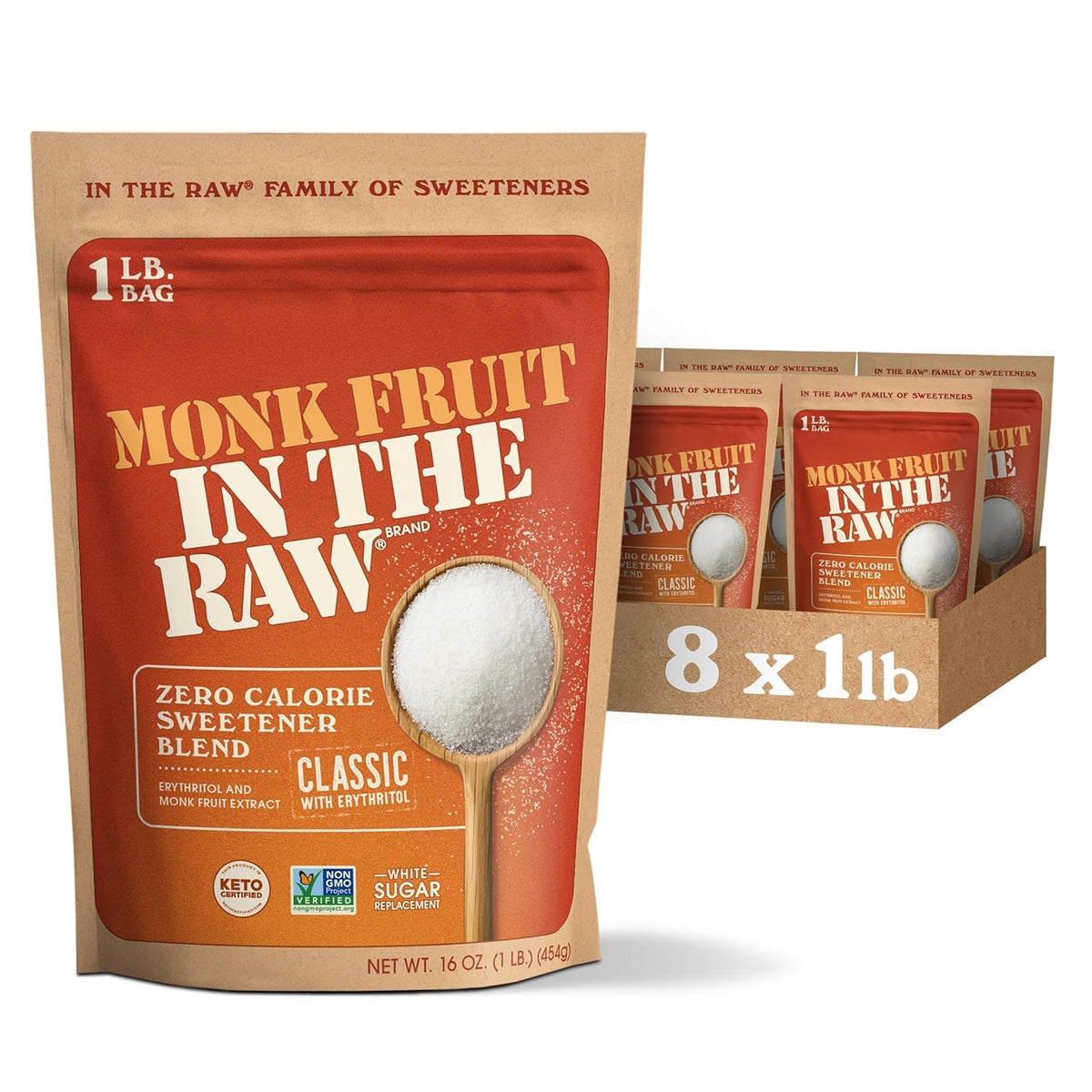 IN THE RAW Monk Fruit Sweetener Baker Bag 16 oz, 8-pack for baking