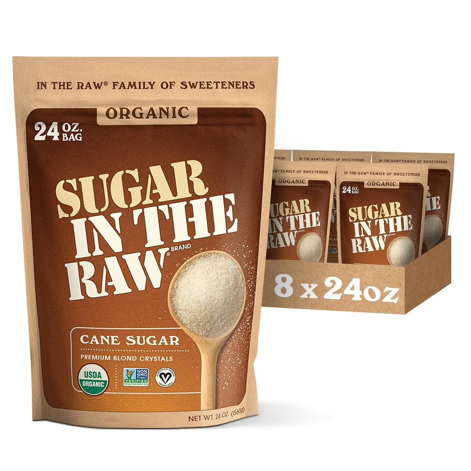 IN THE RAW Organic White Sugar bag 24oz, ideal for baking and everyday beverages.