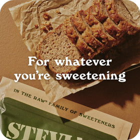 IN THE RAW Stevia granulated close-up showing plant-based sweetness without additives