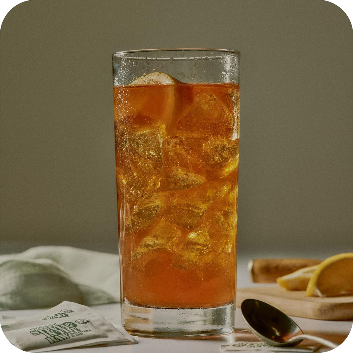Dissolving In The Raw stevia packet in liquid demonstrating quick sweetness