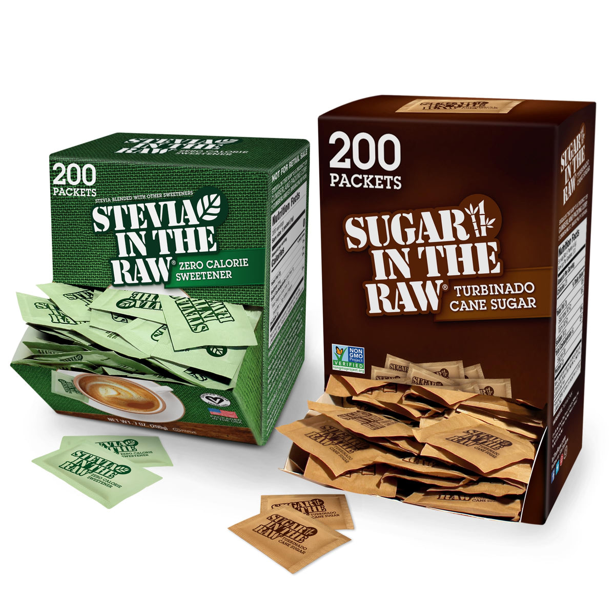 IN THE RAW Turbinado sugar packets in a box, ideal for on-the-go sweetness