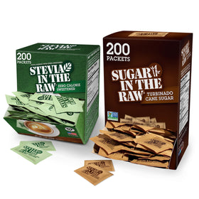 IN THE RAW Turbinado sugar packets in a box, ideal for on-the-go sweetness