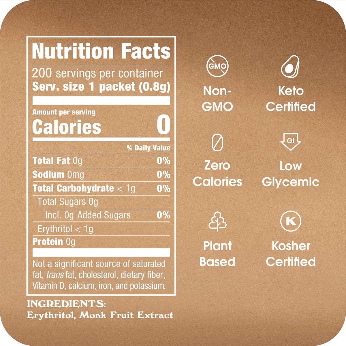 IN THE RAW Zero Calorie Monk Fruit Packets for sugar-free beverages