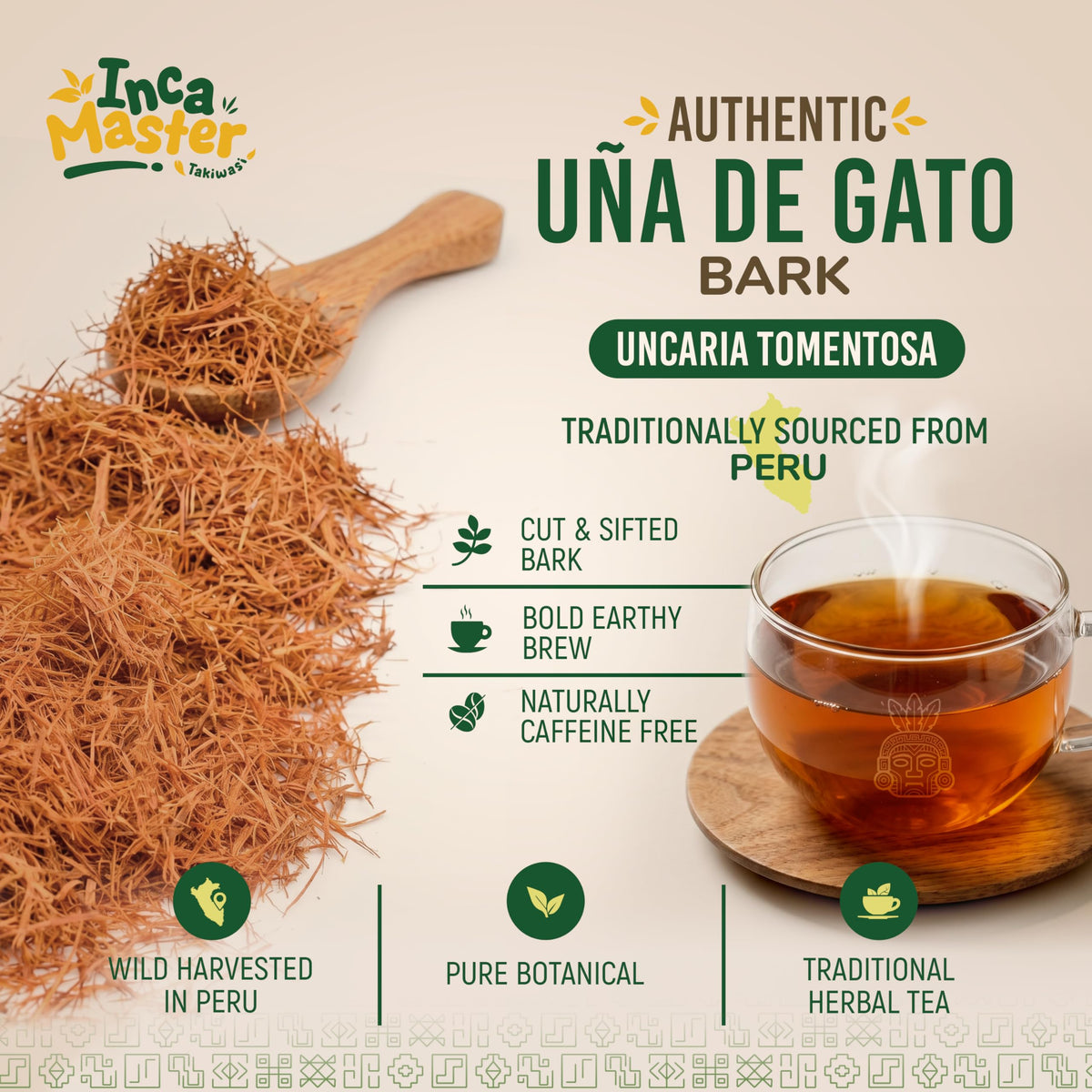 INCA MASTER TEA Cat's Claw loose tea, ready to infuse for a smooth taste.