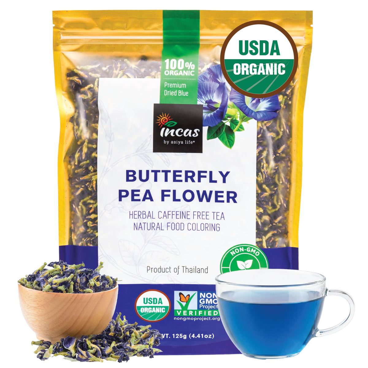 Incas by Asiya Life butterfly pea flower tea dried flowers for antioxidant-rich herbal tea