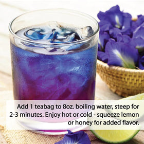 Incas Thai harvest butterfly pea flowers emphasize fresh, organic sourcing.
