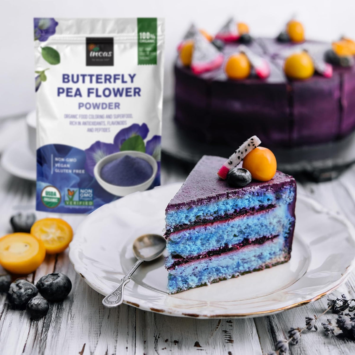 Incas by Asiya Life butterfly pea powder latte with blue hue