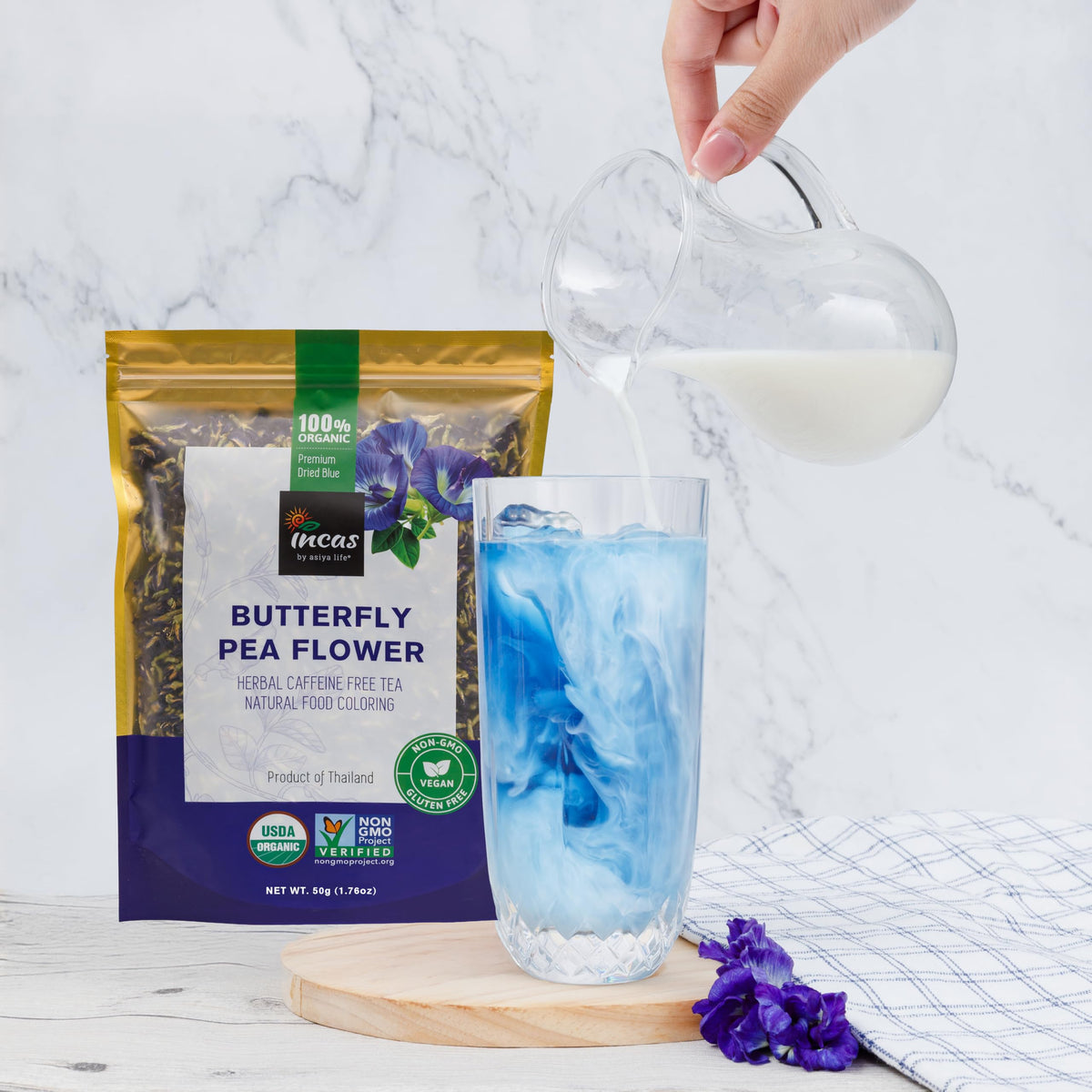 Direct-from-source butterfly pea flowers from northern Thailand.