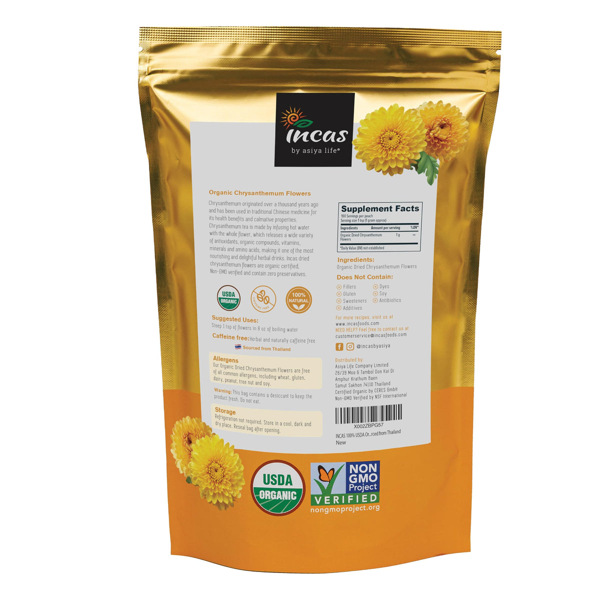 Incas Chrysanthemum Tea – brew setup showing loose flowers for infusion