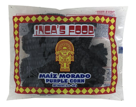 Inca's Food Maiz Morado cob, vibrant purple kernels perfect for chicha morada and color-rich soups.