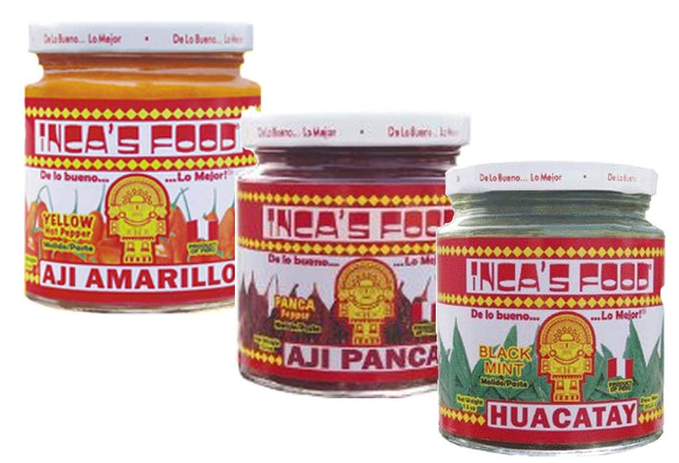 Inca's Food mixed sampler jar with Aji Amarillo, Aji Panca, Huacatay for vibrant sauces and marinades