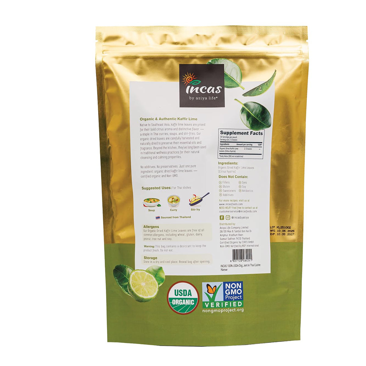 Incas kaffir lime leaves storage in resealable bag for long-lasting freshness