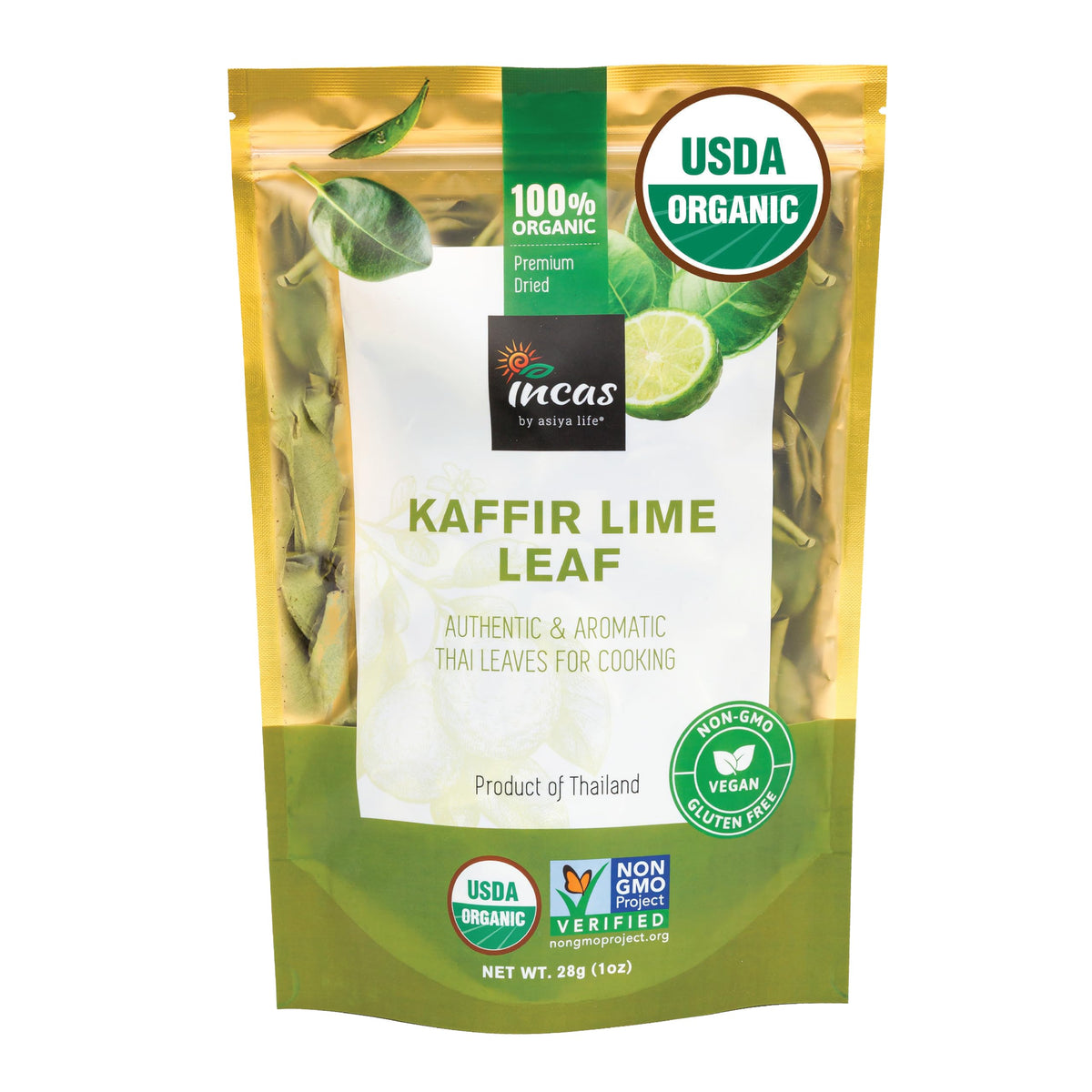 Incas Kaffir lime leaves, whole dried, ready for authentic Thai cooking and aroma