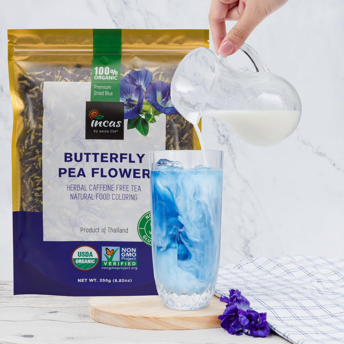 Incas USDA Organic Non-GMO butterfly pea tea, ethically sourced