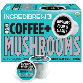 Incredibrew organic mushroom coffee pod packaging highlighting eco-friendly design.