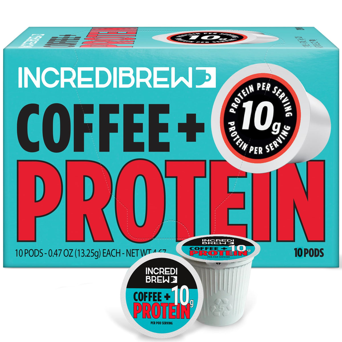 Incredibrew protein coffee pod 10g, visible protein boost in a single brew.