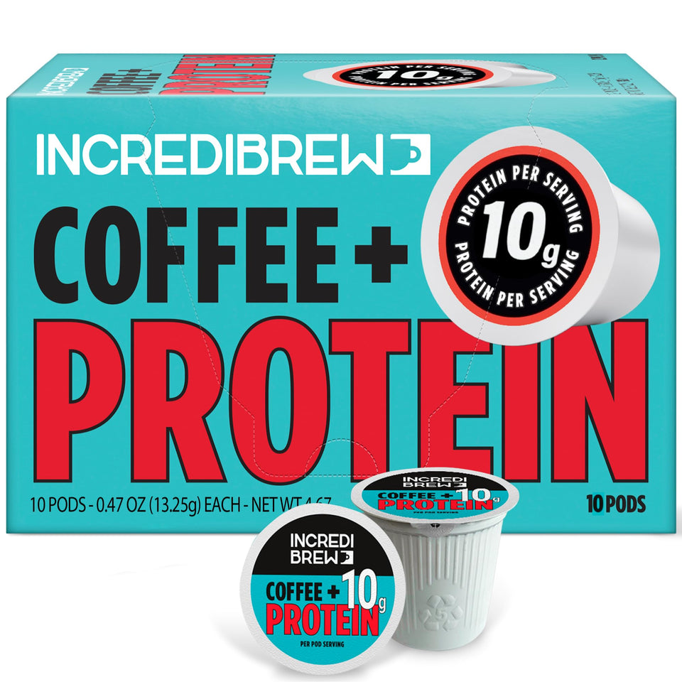 Incredibrew protein coffee pod 10g, visible protein boost in a single brew.