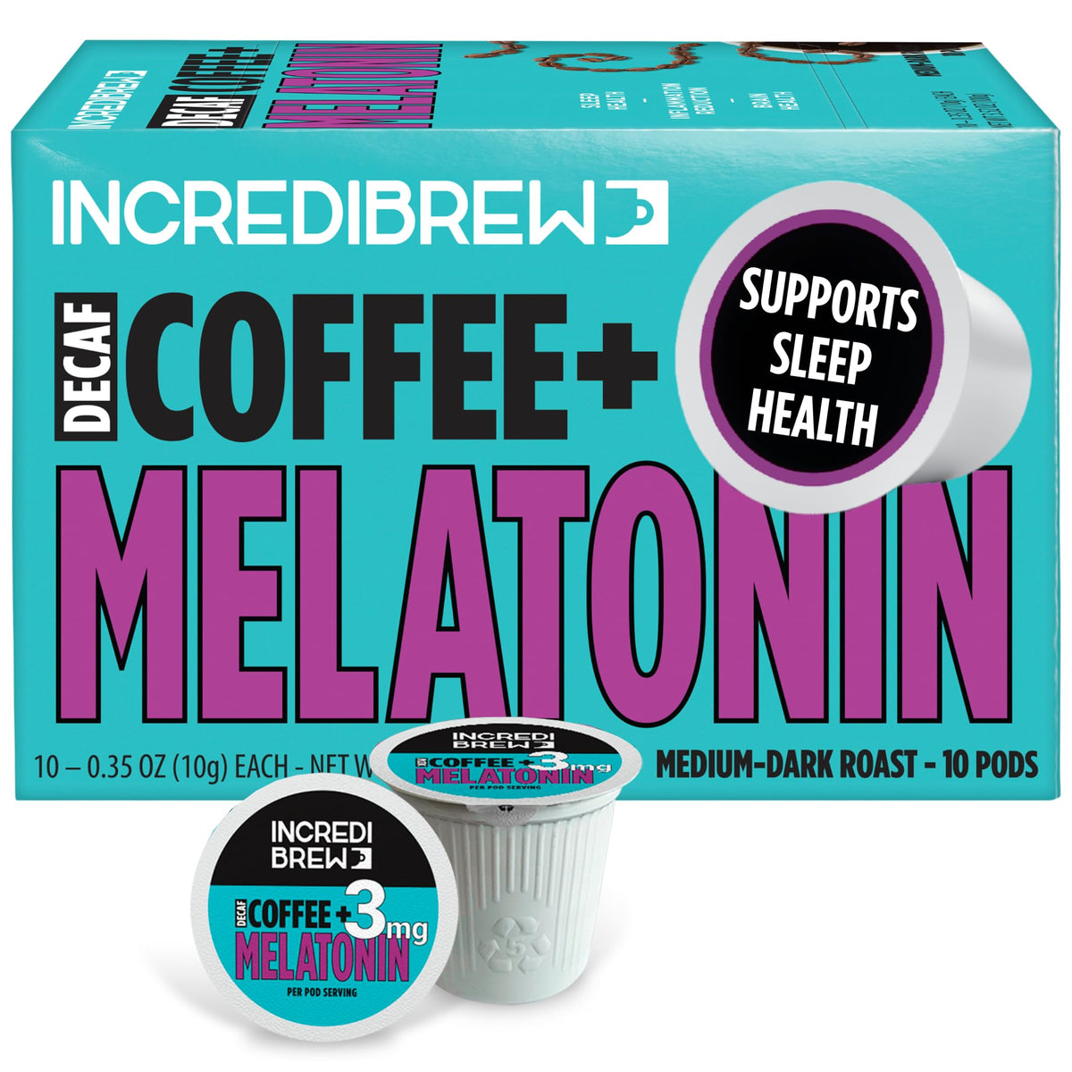 Incredibrew Sleep Support pods box, convenient nightly routine.