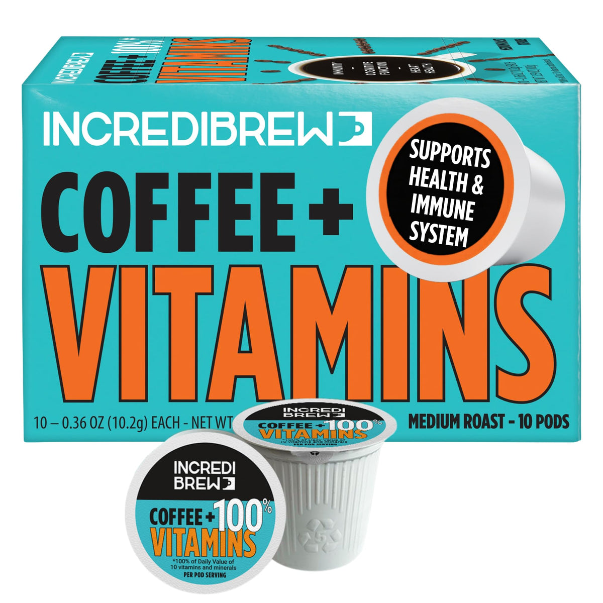 Incredibrew vitamin coffee pod mid roast with robust aroma and bold flavor
