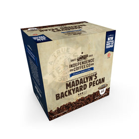 Box of Madalyn's Backyard Pecan K-Cups highlighting the light roast