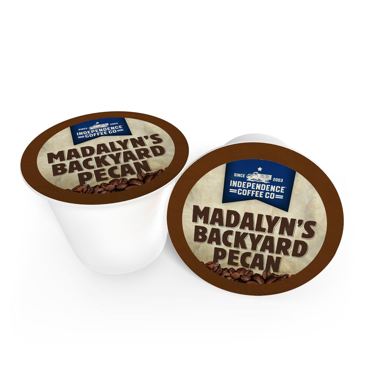 Independence Coffee Co. Madalyn's K-Cups close-up show pecan flavor