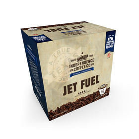 Independence Coffee Co. Jet Fuel pods closeup showing rich dark roast texture