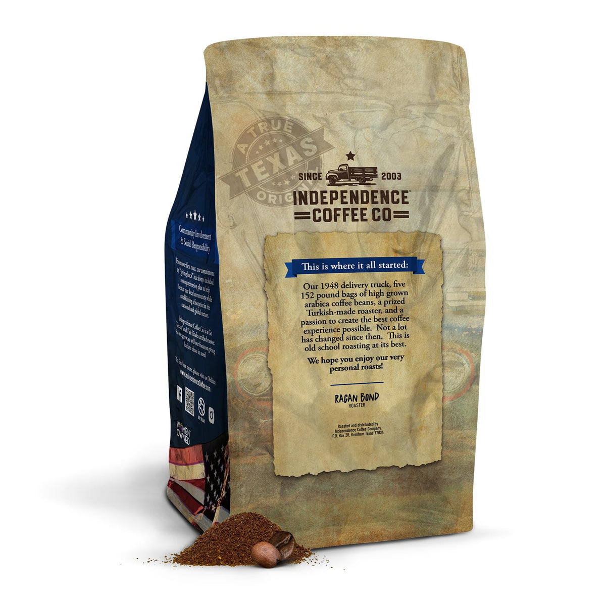 Independence Coffee Co. mellow body light roast for smooth sipping throughout the day