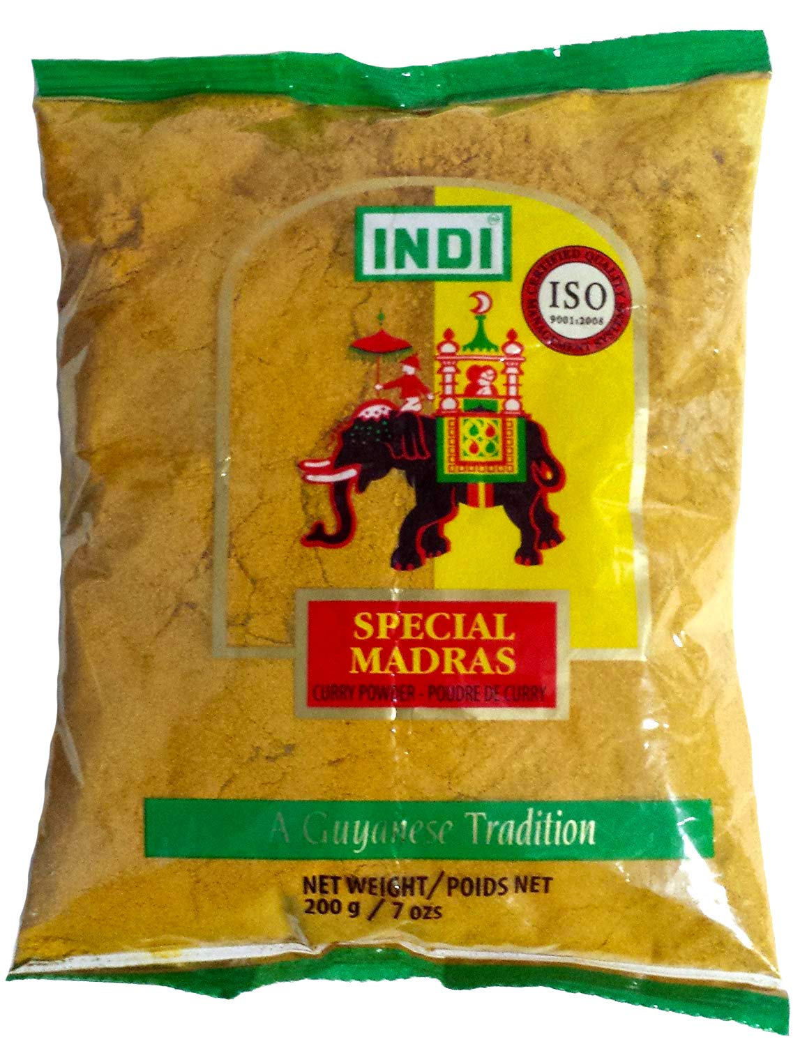 Indi madras curry powder 7oz packet elephant delivers bold curry base notes.