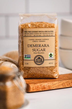 Caramel-like flavor of India Tree Demerara Sugar enhances sauces, muffins, and desserts.
