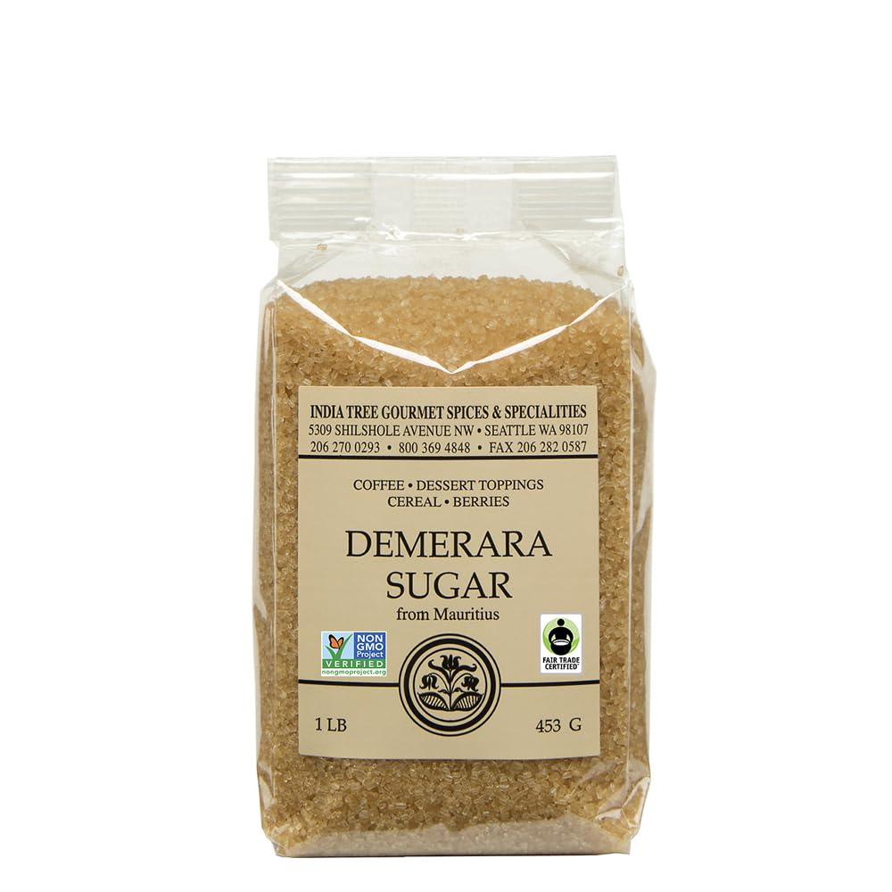 India Tree Demerara sugar coarse crystals in coffee with warm molasses notes.
