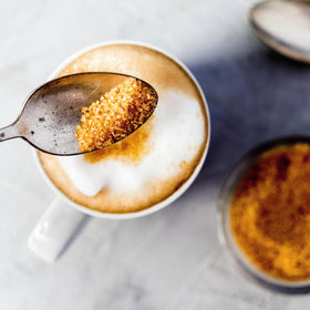 India Tree Demerara Sugar pours into tea or coffee for slow-dissolving sweetness.