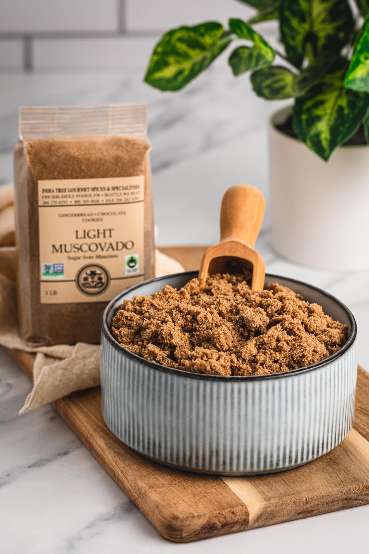 India Tree Light Muscovado sugar packaging with Fair Trade label