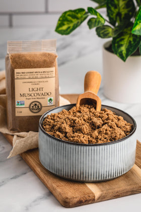 India Tree Light Muscovado sugar packaging with Fair Trade label