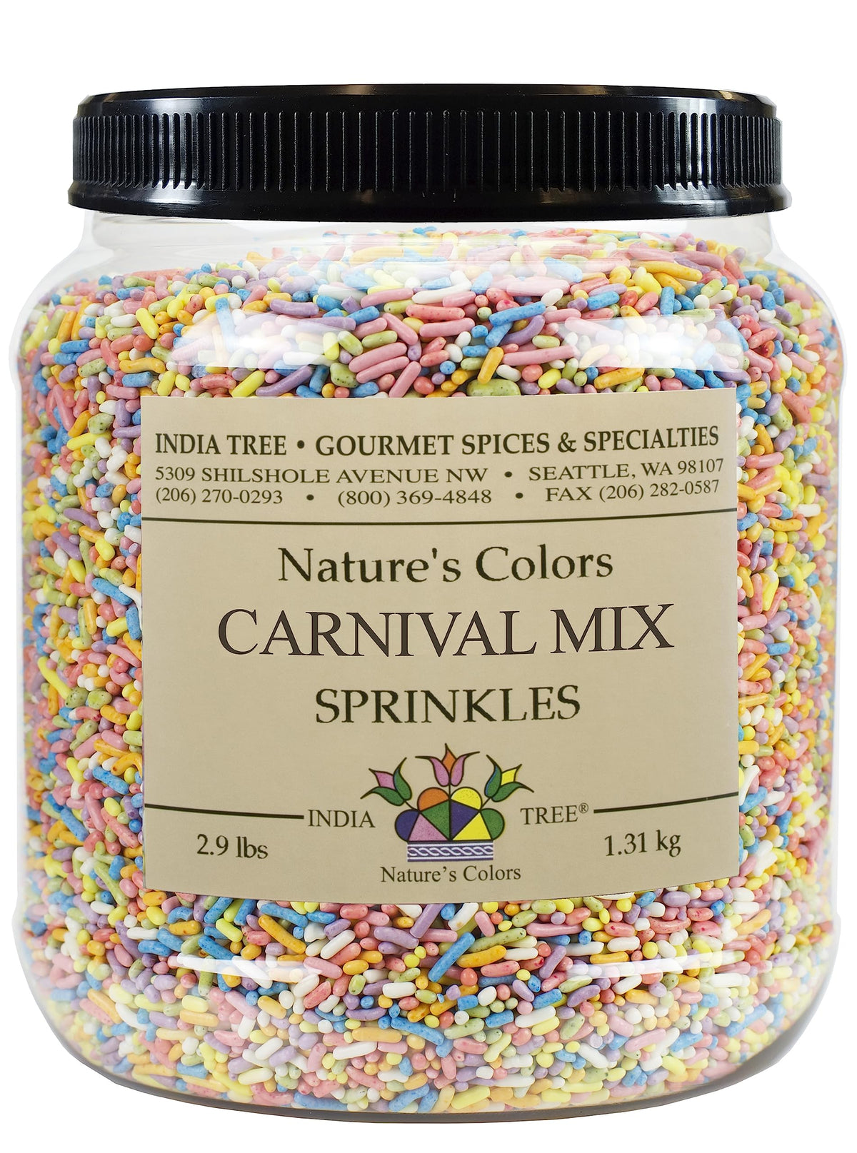 India Tree Pastel Rainbow Sprinkles packaging close-up showing clean-label color for desserts.