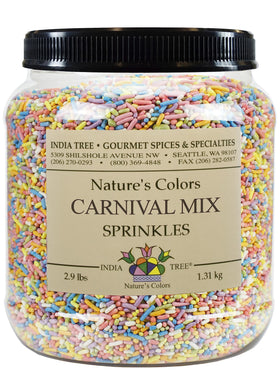 India Tree Pastel Rainbow Sprinkles packaging close-up showing clean-label color for desserts.