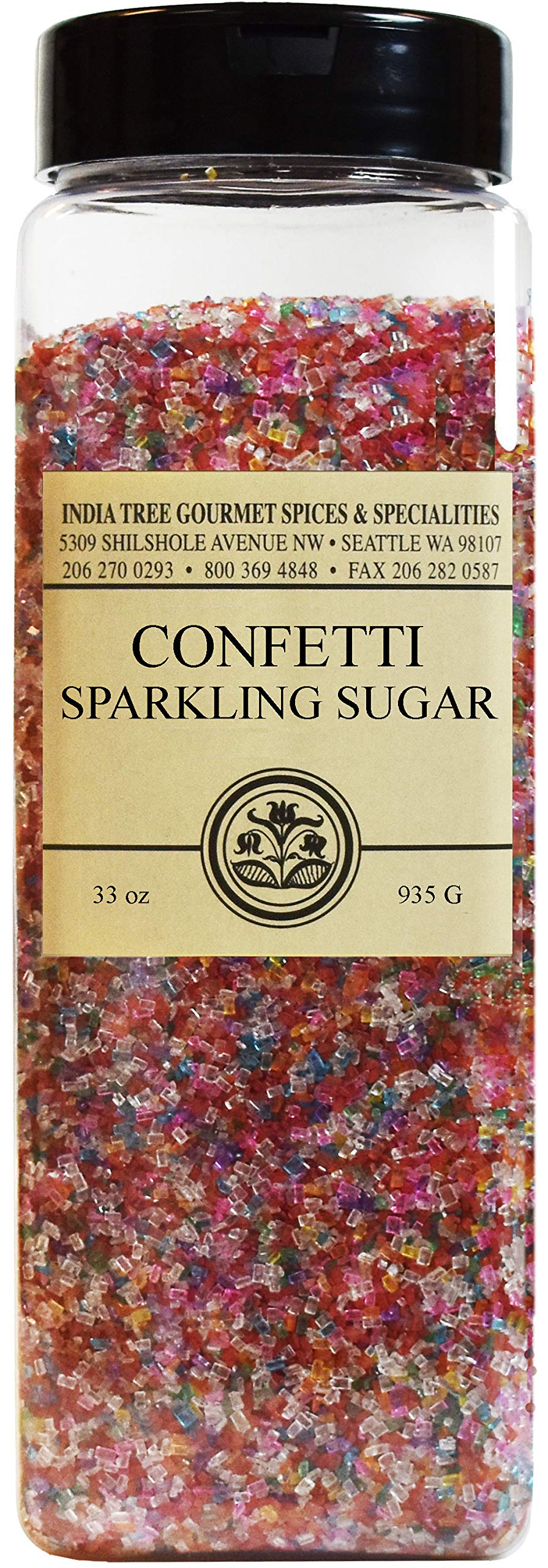 India Tree Rainbow Large Grain Sparkling Sugar pours onto frosting for bold shimmer.