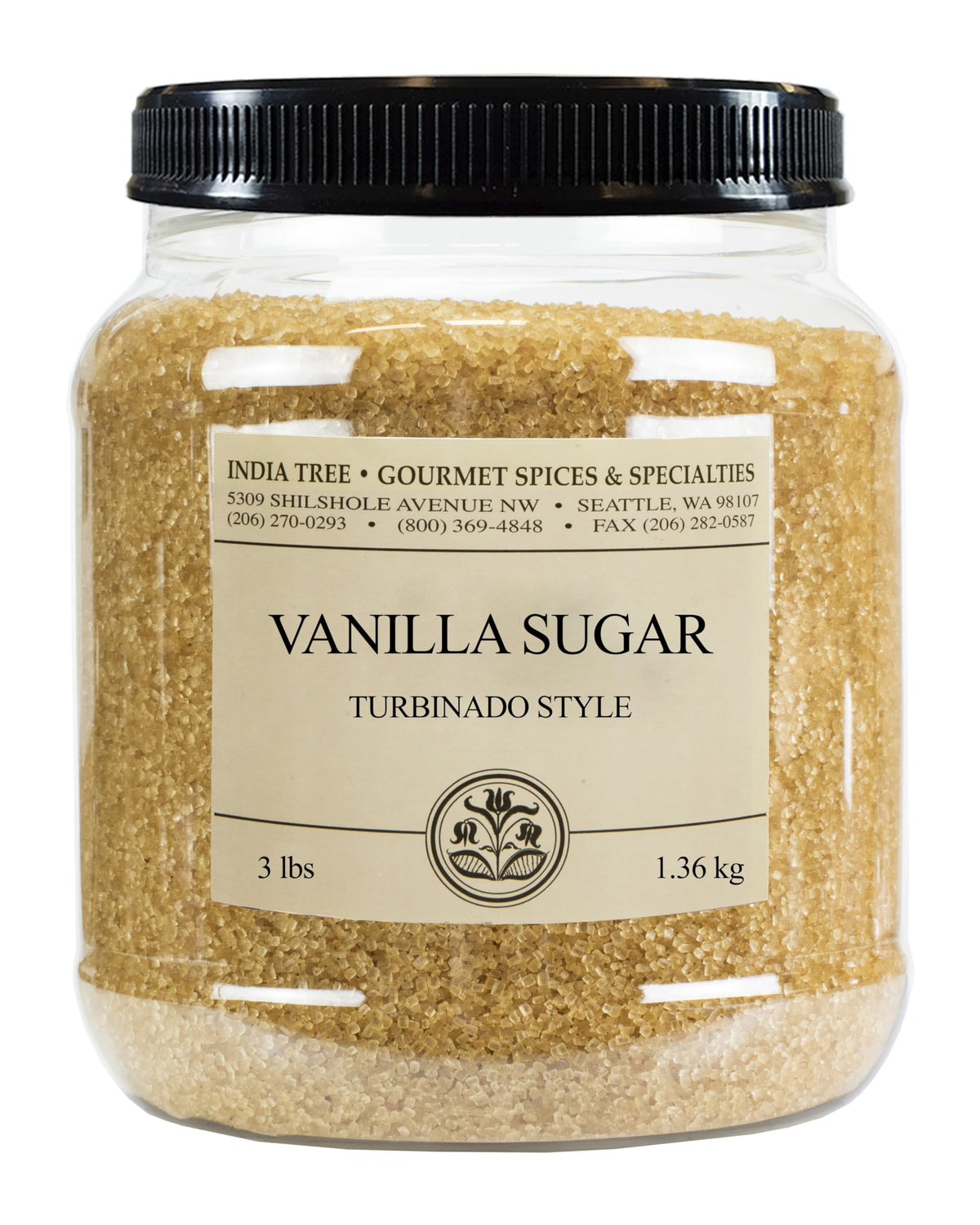 India Tree Vanilla Sugar canister with real vanilla bean specks for rich flavor in desserts