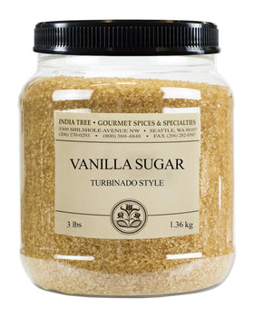 India Tree Vanilla Sugar canister with real vanilla bean specks for rich flavor in desserts