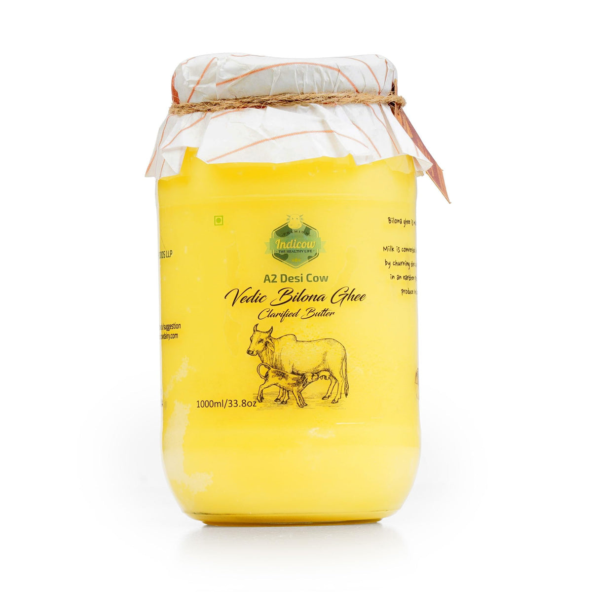 Indicow A2 Desi Sahiwal ghee bottle 1000ml for keto cooking.