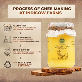 Indicow A2 Desi Sahiwal ghee churn process closeup highlighting traditional method.