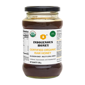 INDIGENOUS HONEY organic raw wild blossom honey in a jar, purity and flavor