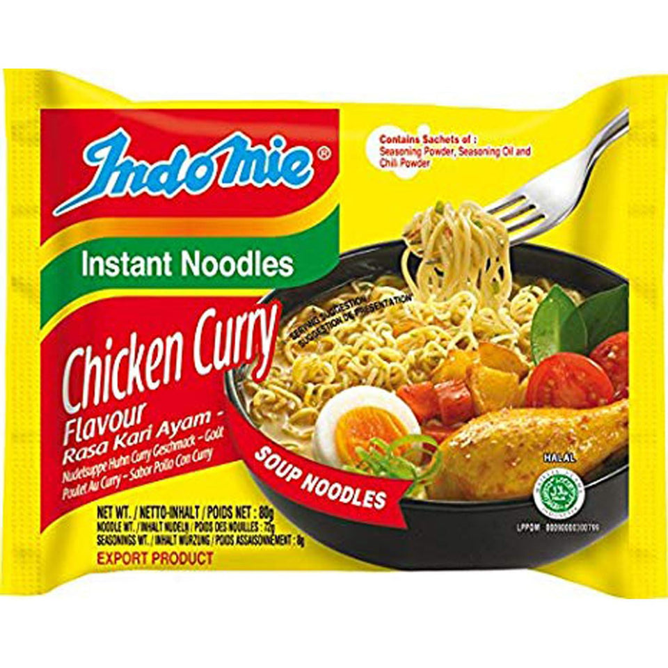 Indomie Chicken Curry pack close-up for quick, convenient meals.