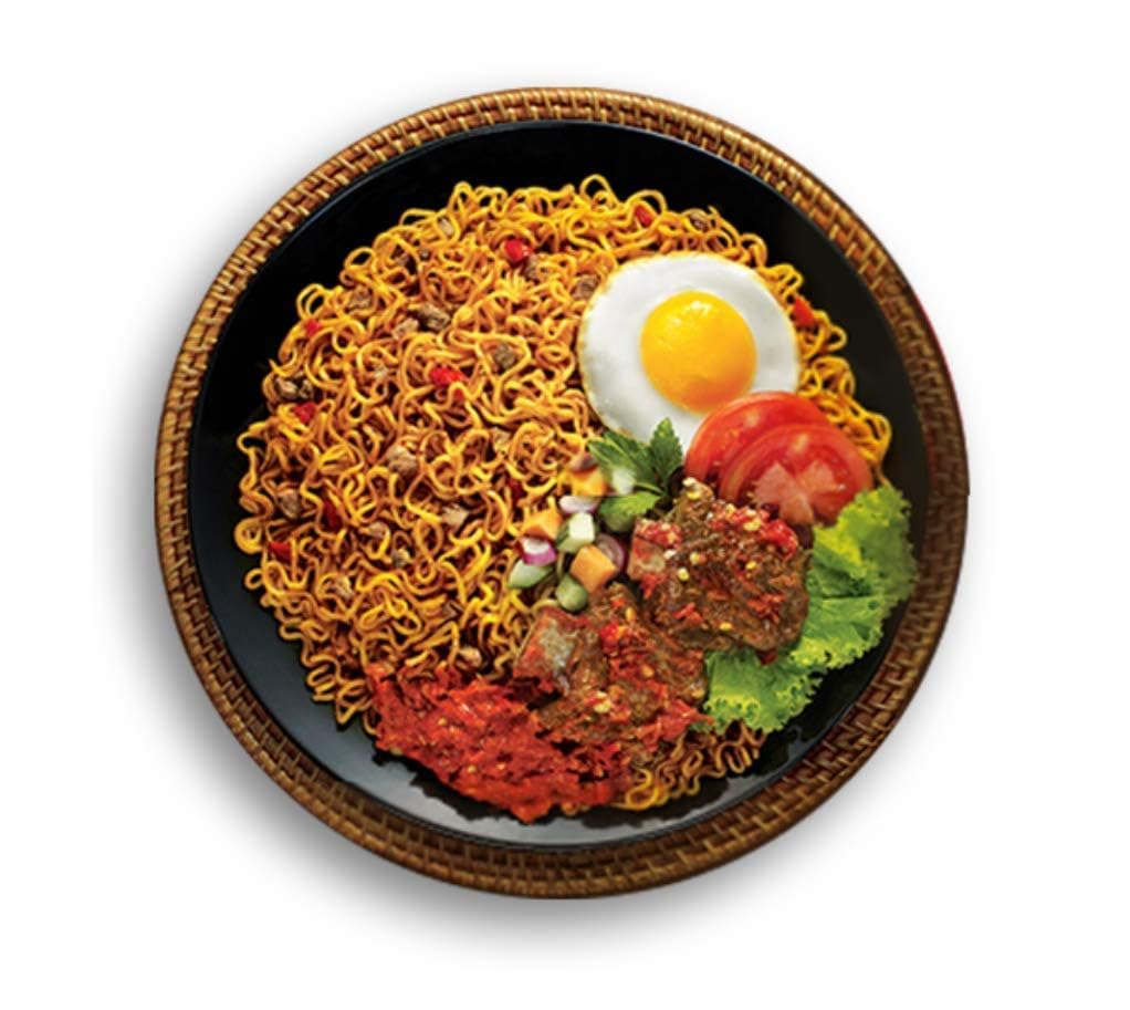 Indomie Mi Goreng original pack 60 nutrition panel highlights calories per serving.