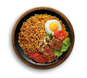 Indomie Mi Goreng original pack 60 nutrition panel highlights calories per serving.