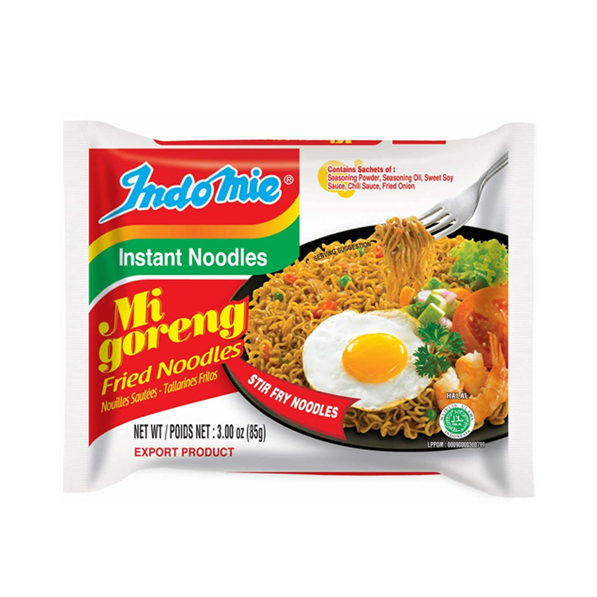 Indomie Mi Goreng pack-30 front view, convenient halal meals on busy days.