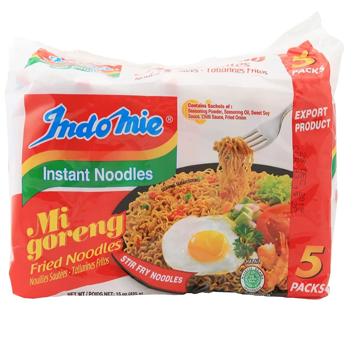 Indomie Mi Goreng packaging with packets for quick meals.
