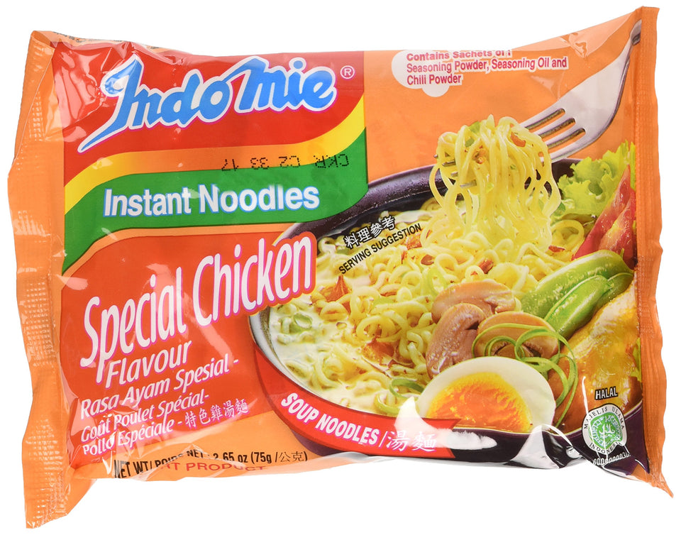 Indomie Soup Special Chicken Flavor case of 30 bags for bulk family meals.