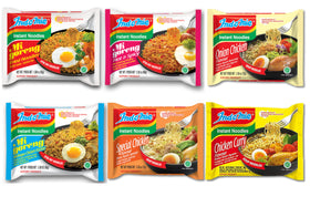 Indomie variety pack case with six flavors, perfect for family meals