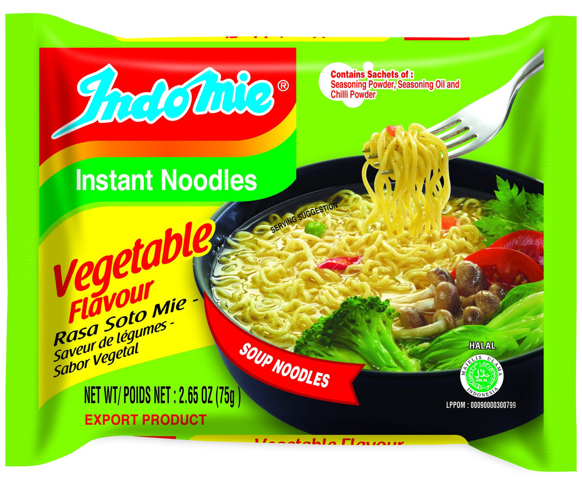 Indomie Vegetable Flavour Noodle Soup 30-pack, ready-to-heat broth with quick, versatile serving ideas