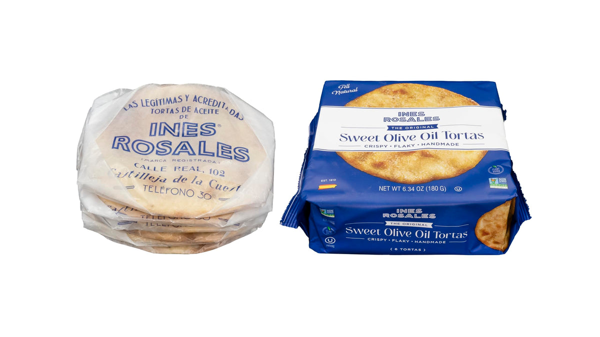 Ines Rosales Sweet Olive Oil Torta shown with tea pairing suggestion